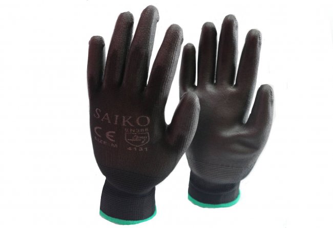 ถุงมือ PU เคลือบเต็มฝ่ามือ สีดำ SAIKO