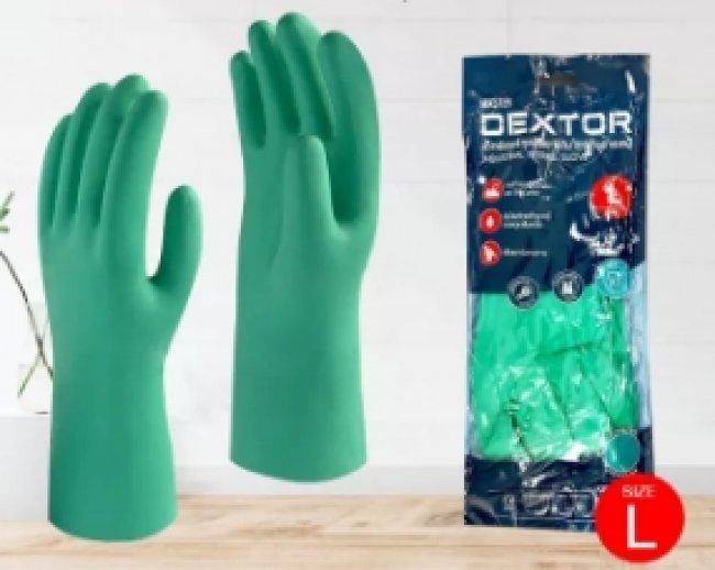 ถุงมือยางไนไตรสีเขียว DEXTOR 13 นิ้ว